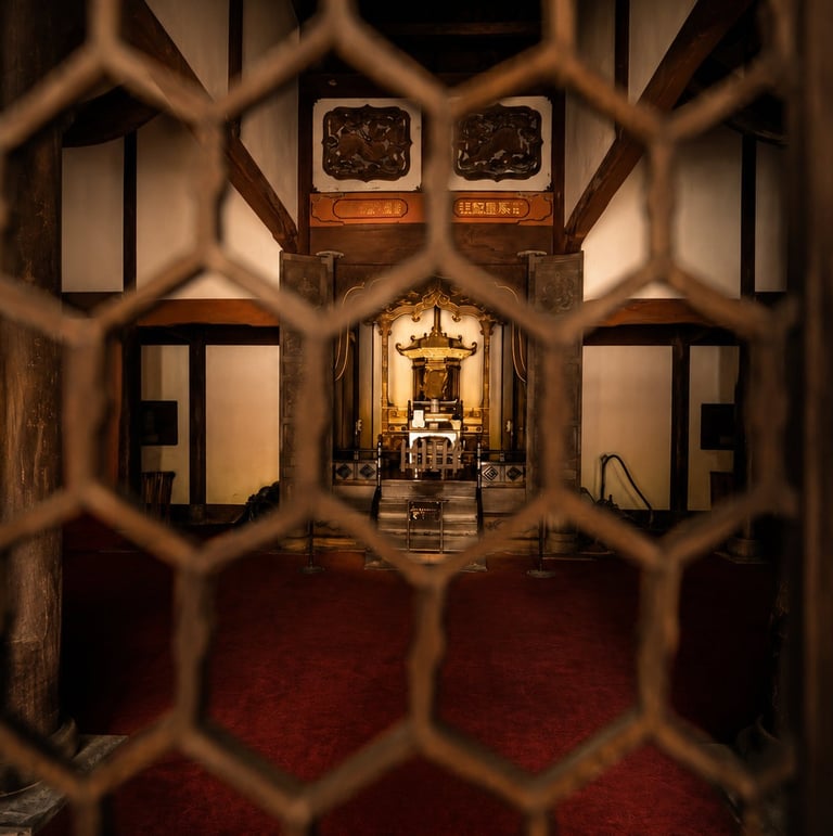 Traditional Japanese temple interior reflecting Kizunaway's expertise in sourcing authentic Japanese treasures.