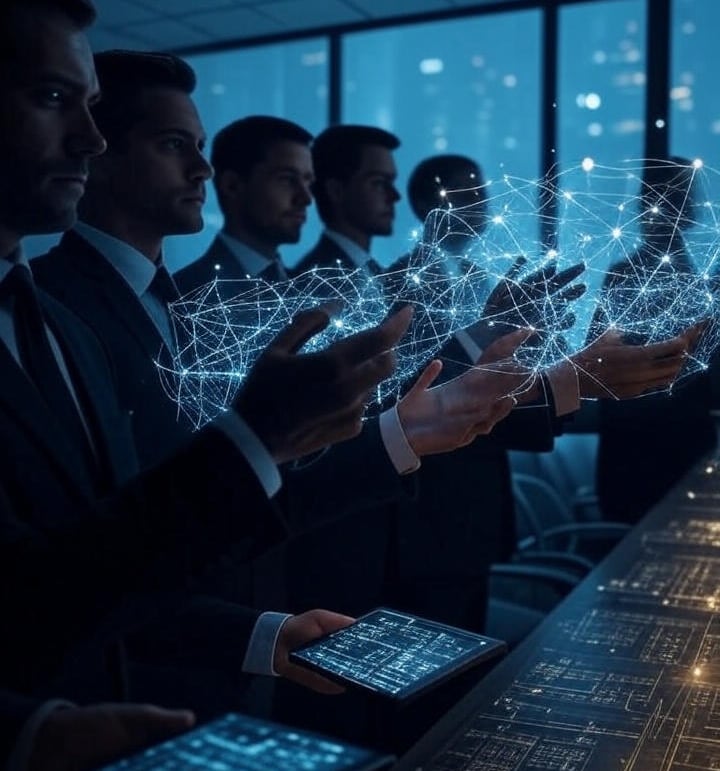 A group of people using AI on their laptops