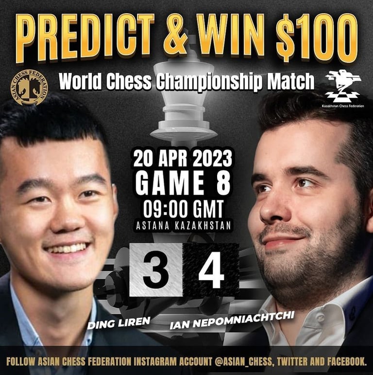 Asian Chess Federation’s Contest - Predict The Results of World Chess Championship Match & Win $100