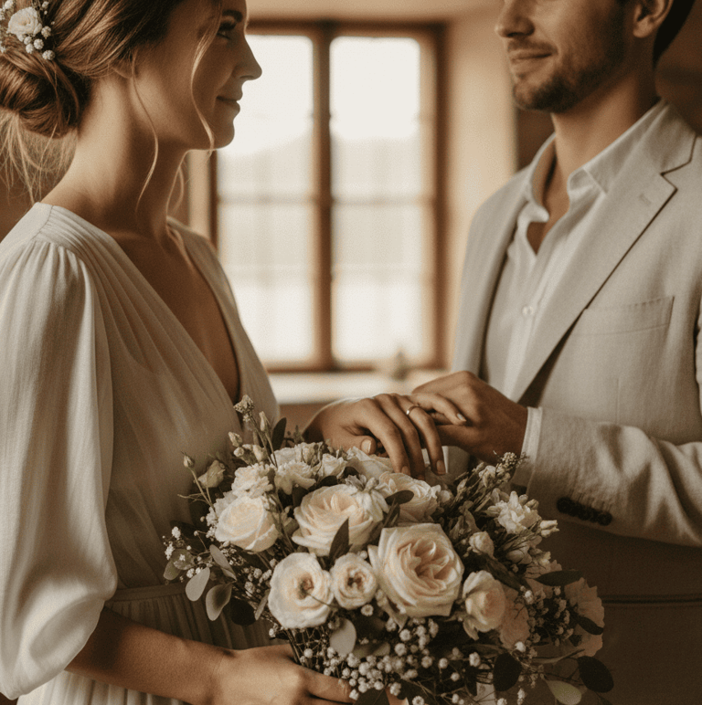 Mains unies et alliances dorées, inspiration pour mariage petit budget élégant