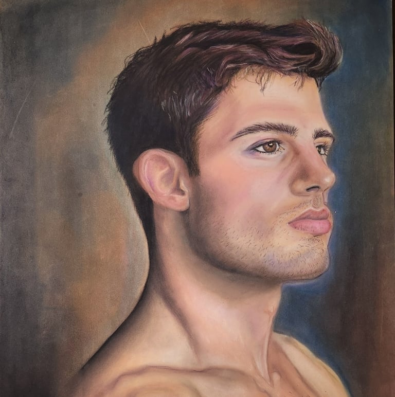 a painting of a man with a shirtless torso