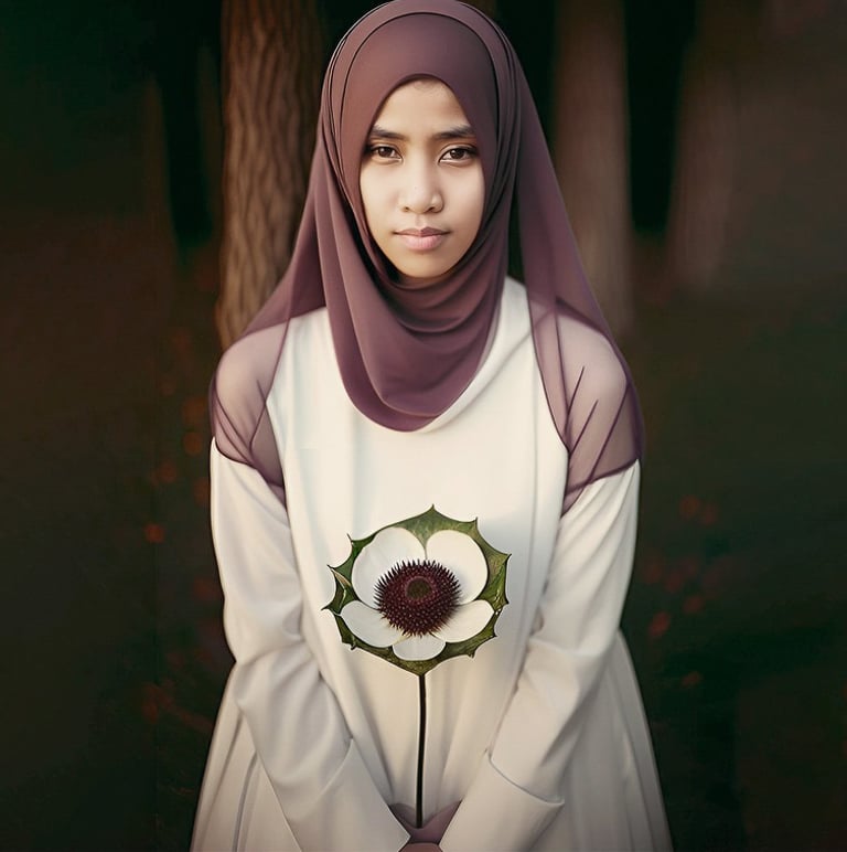 a woman in a white dress and a flower in her hands