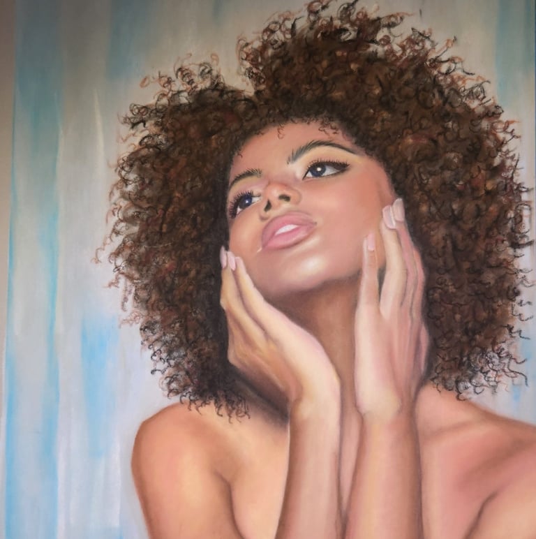 a painting of a woman with curly hair