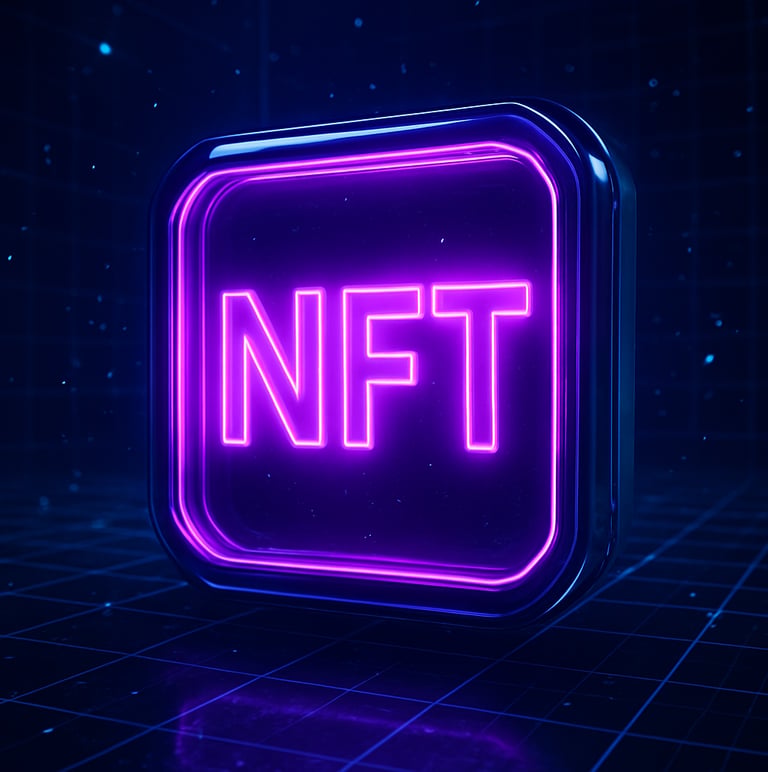 Futuristic interface showing NFT minting portal with IPFS nodes connected by neon lines.