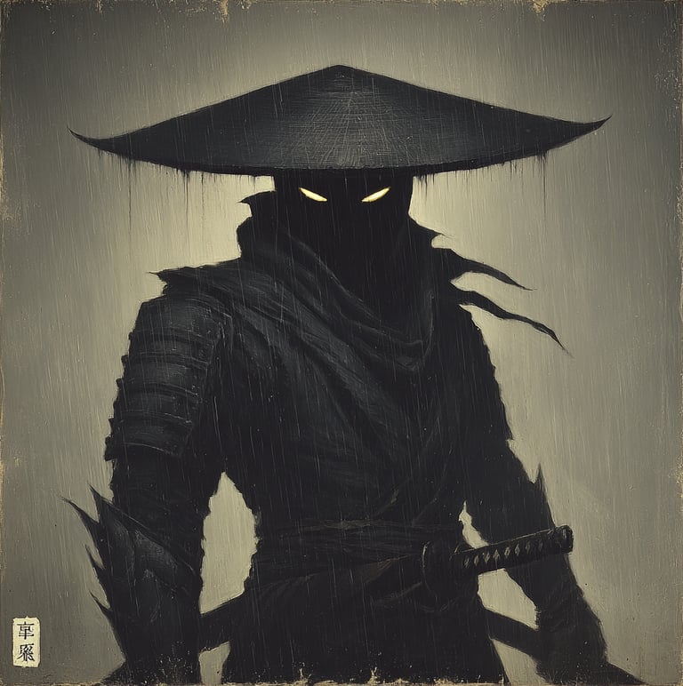 Samurai d'ombra, dall'armatura e abiti scuri e semplici