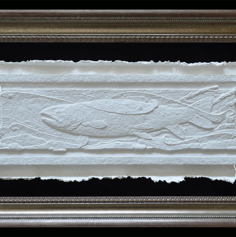 Bossing the Run - Brown Trout Fly Fishing Sculpture - Cast Cotton -Jeremiah D Welsh