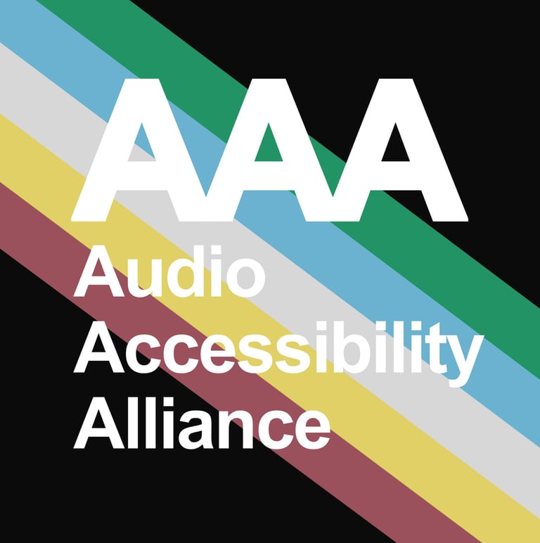 Official logo of the Audio Accessibility Alliance (AAA) with 2026 Disability Pride Flag