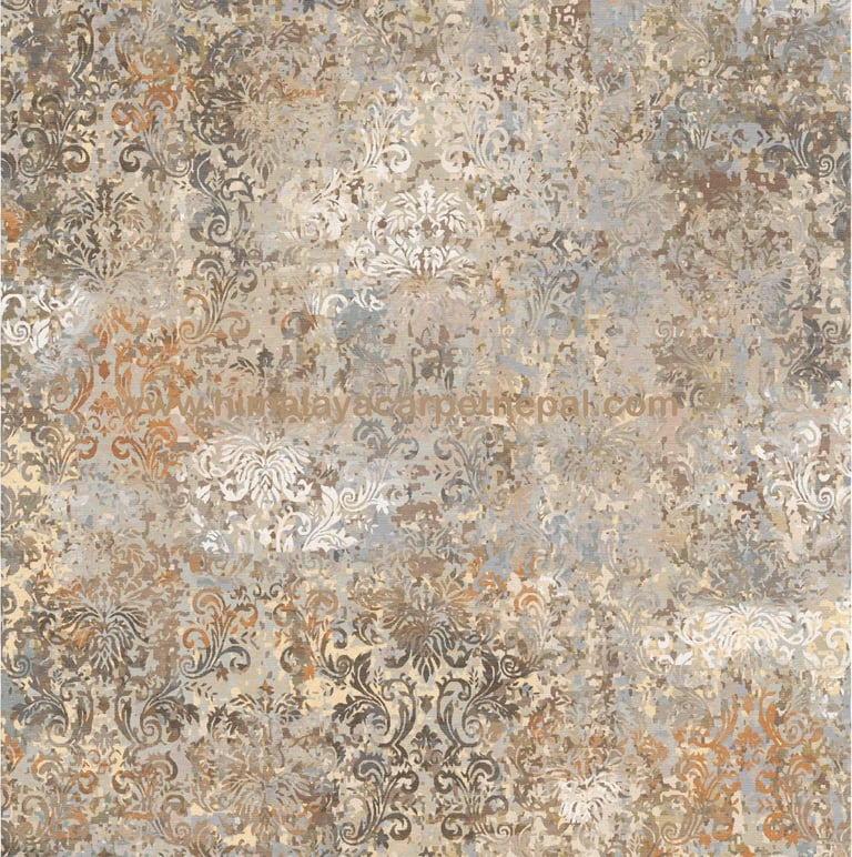 Custom Rugs - Abstract hand-knaotted rug / classical damask pattern / timeless ornamental detailing