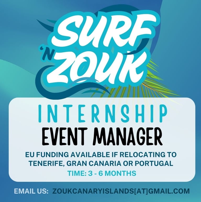internship position for event manager at Surf 'n Zouk dance events with EU funding possible