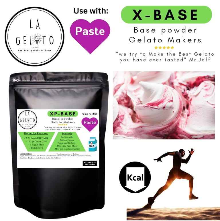X-Gelato Paste, Low Sugar, Low Fat, High protein anf vitamin Gelato Powder to use with Paste