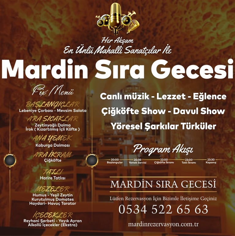 Mardin Sıra Gecesi Yemekli Menü