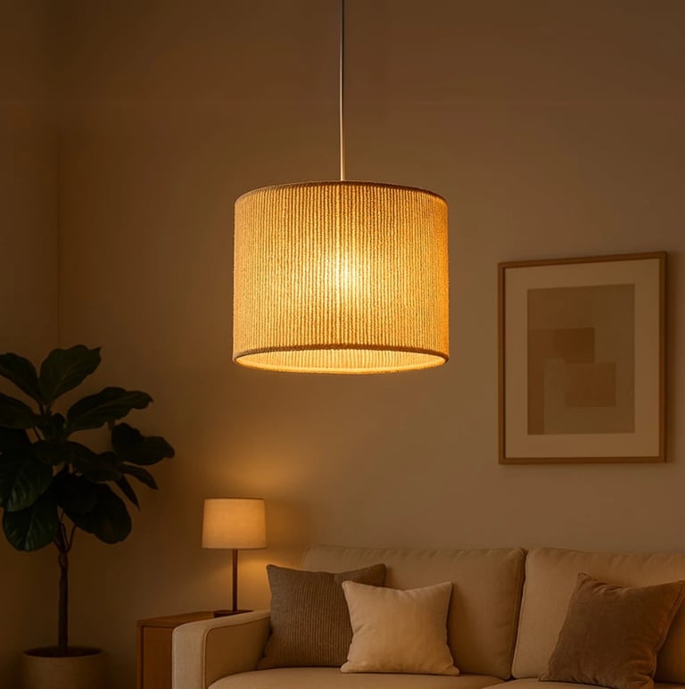 Pendente Luminária De Teto Sisal Fibra Natural Lustre Redondo Rustico Quarto Varanda Area Externa