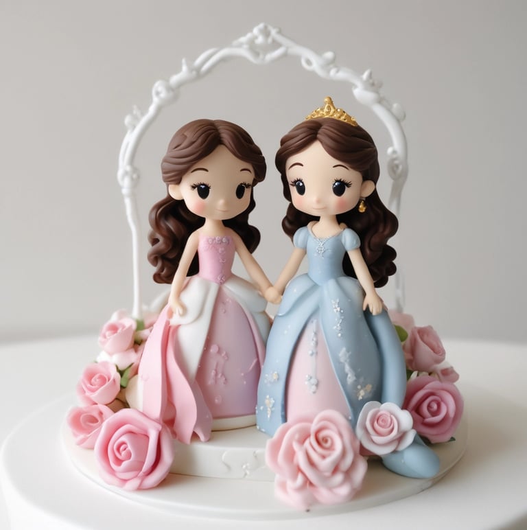 topper de torta en porcelana fria con motivo Rapunzel con su largo cabello rubio y su mascota