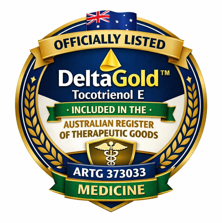DeltaGold™ Tocotrienol is on the Australian Register of Therapeutic Goods (ARTG 373033) - category: 