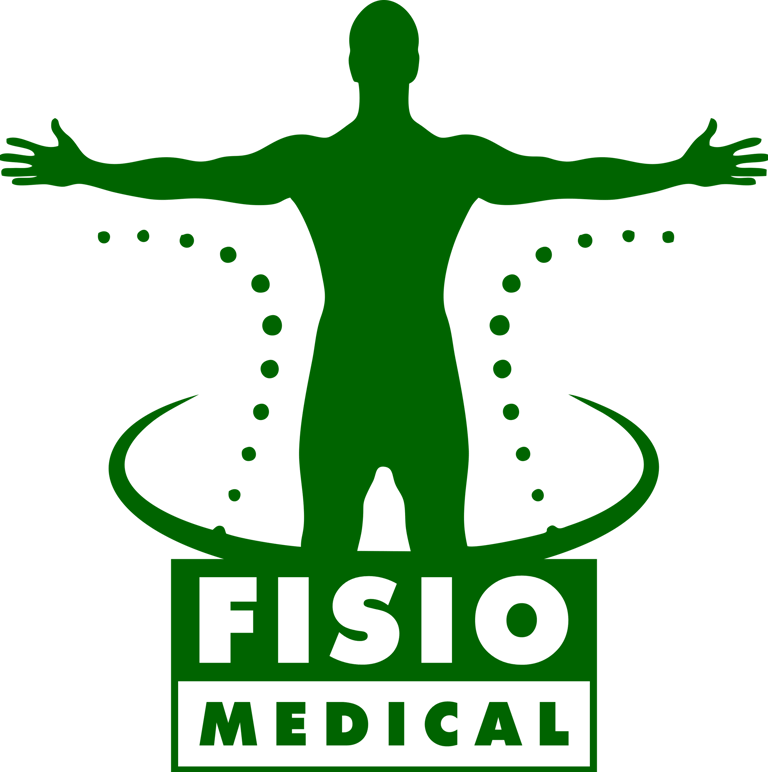 Logomarca da empresa Fisiomedical, com predominância das cores branco e verde.
