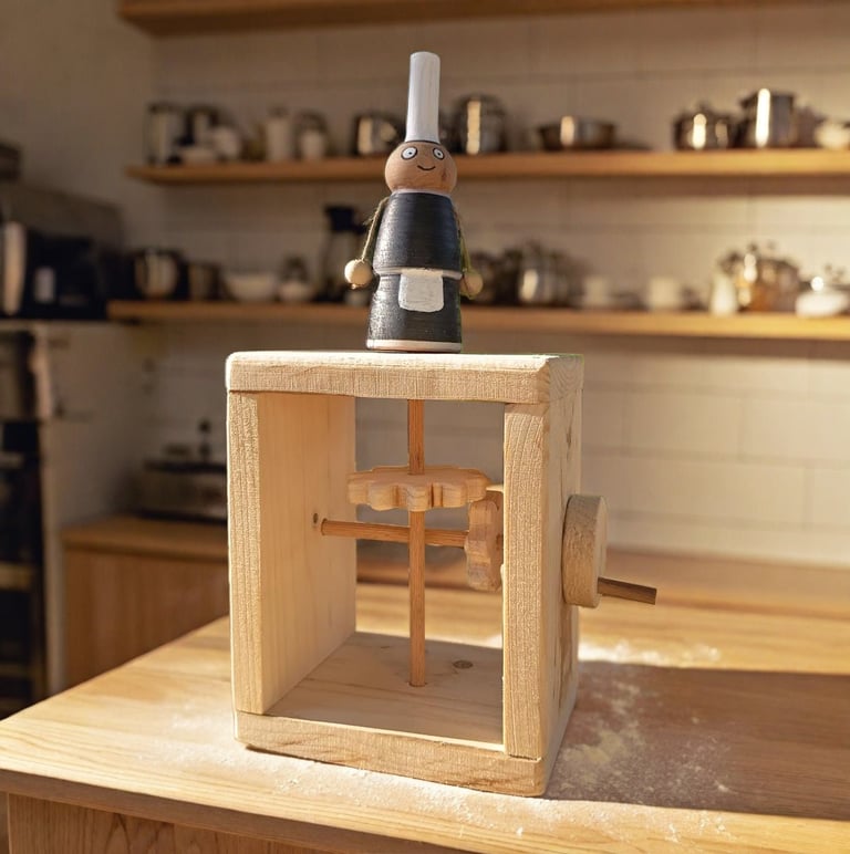 Automate en bois, bigoudène sur mécanisme