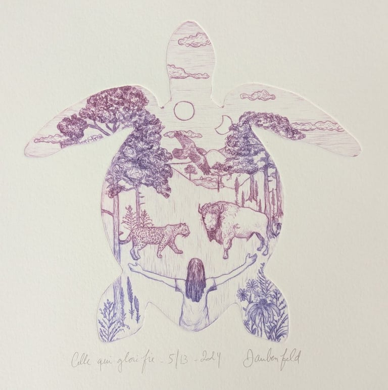 12ème mère violet tortue bison aigle gravure rhénalon