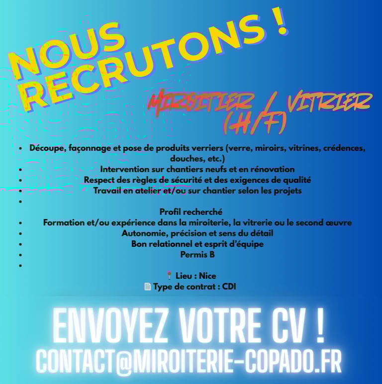 recrutement miroiterie copado nice vitrerie verre fenetre menuiserie