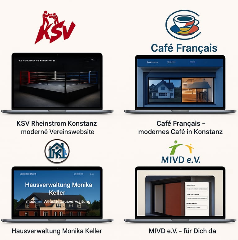 a group of laptops with logos and logos
