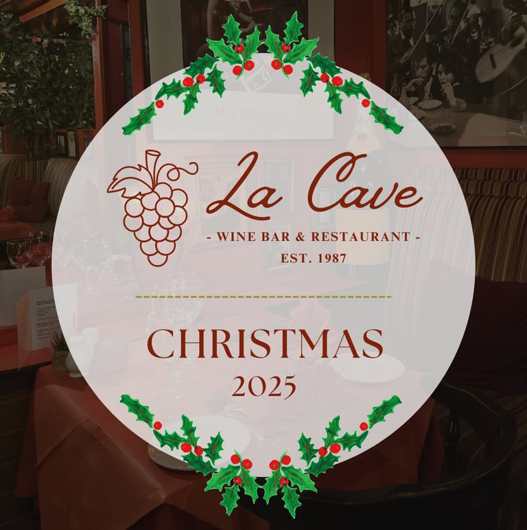 a restaurant with a christmas tree and a sign that says la lave