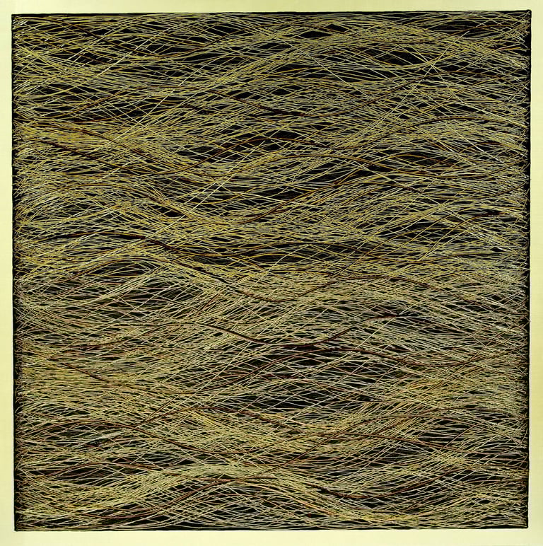 Cross Currents painting by Tim Grosvenor, an oil on wood artwork featuring dynamic textures.