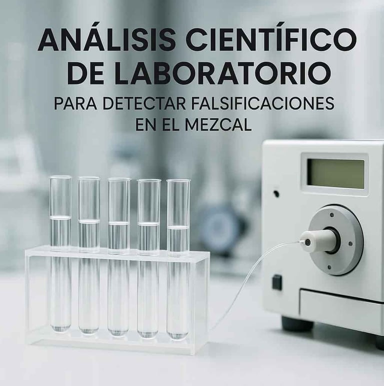 Equipo de laboratorio realizando análisis científico para detectar mezcales falsificados