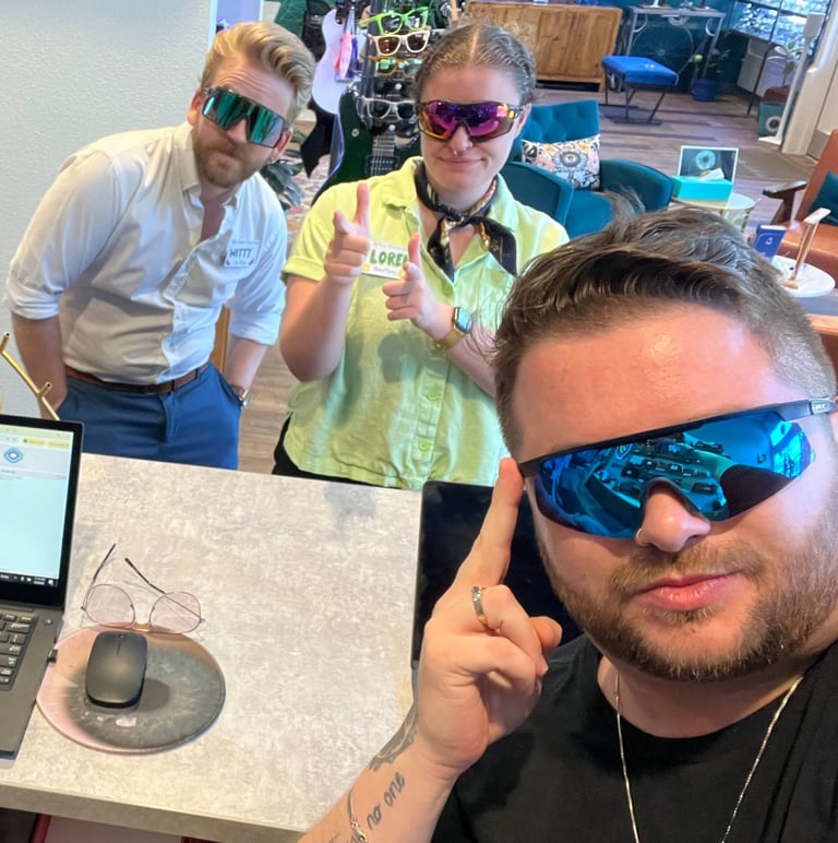 Edge Optics team members modeling athletic eyewear