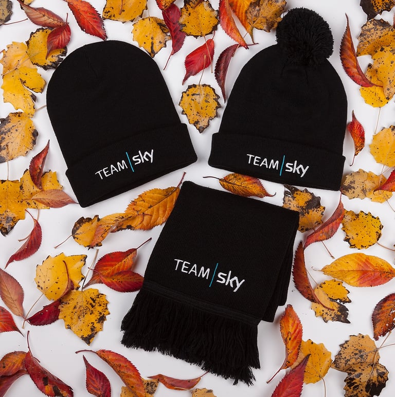 Team Sky black hats and a scarf