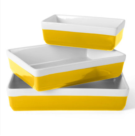 Martha Stewart 3-piece stoneware bakeware set with food-safe non-toxic glaze for safe home baking