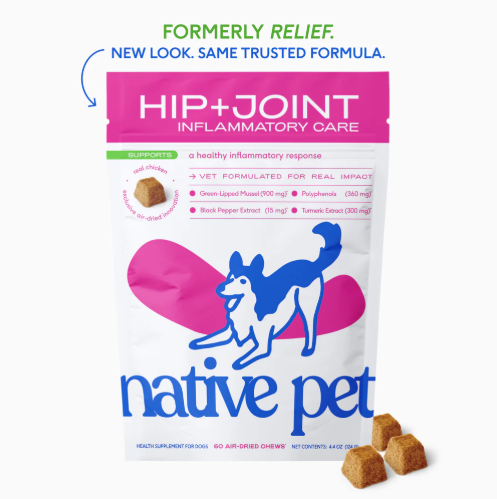 Native pet hip + joint inflammatory care supplement