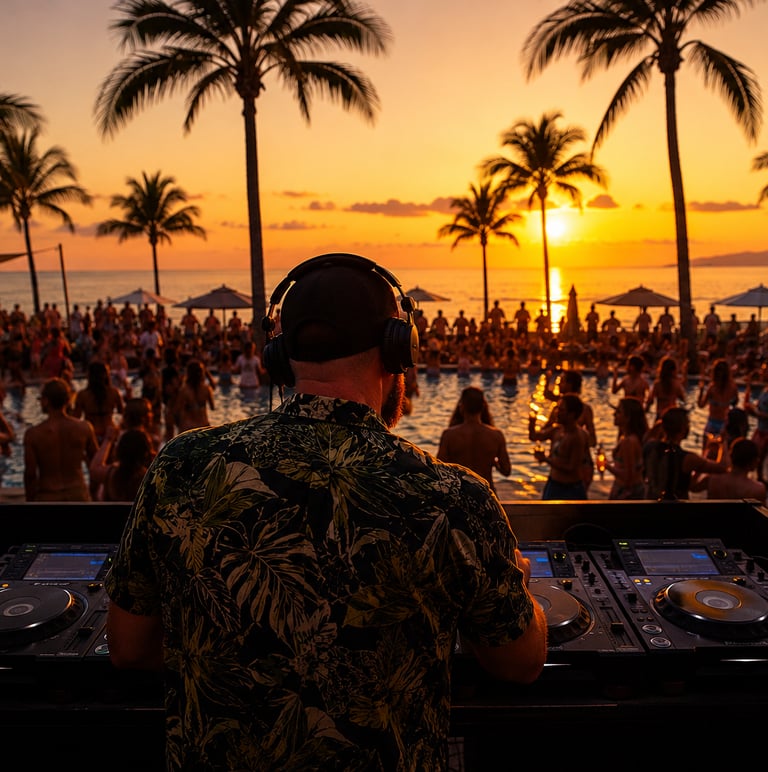 Ibiza DJ At pool party playing house music - DJ Funkomatic
