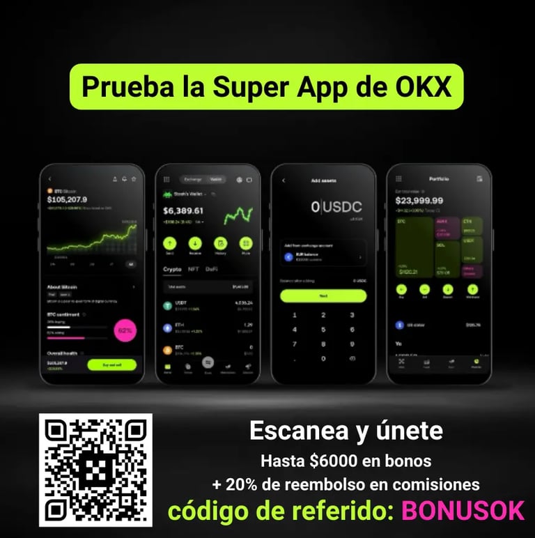 Prueba la Super App de OKX en tu móvil y obtén hasta $6000 en bonos y 20% de reembolso en comisiones con el código BONUSOK