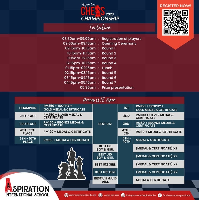 Aspiration Chess Championship 2023. Aspiration International School. Malaysia Chess. Catur Malaysia.