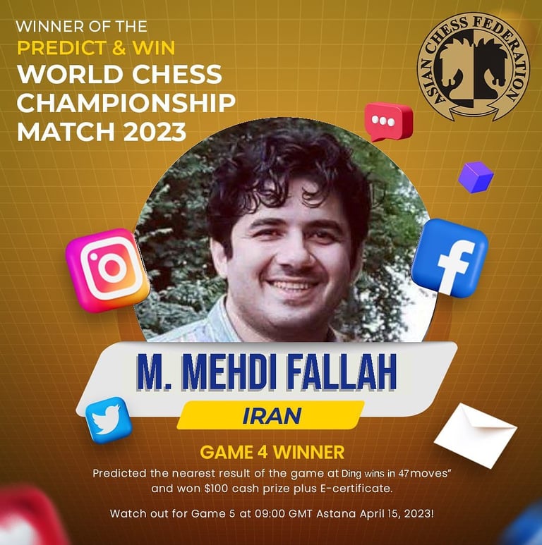 M.Mehdi Fallah Iran winner of Predict & Win by Asian Chess Federation