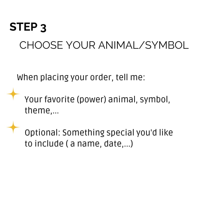 Step 3 instructions for choosing a custom power animal, symbol, or theme for personalized orders.
