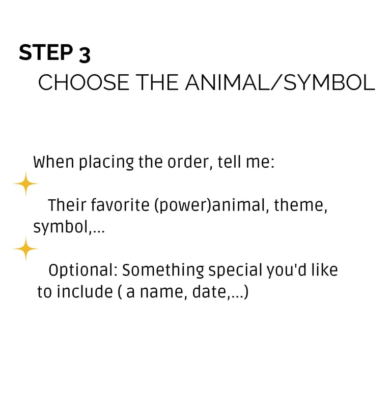 Step 3 instructions for choosing a custom power animal, theme, or symbol for a personalized order.