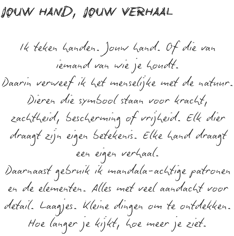 Mijn verhaal, over mij, bio, handgetekend creatie handgetekende illustraties handomtrek gepersonaliseerd