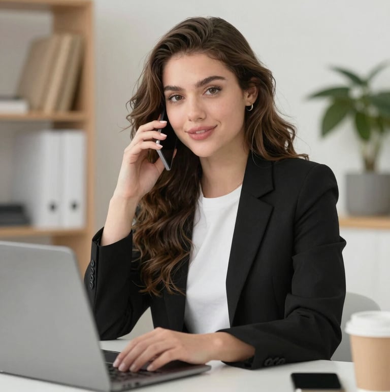 A friendly customer support representative wearing a headset, smiling warmly.