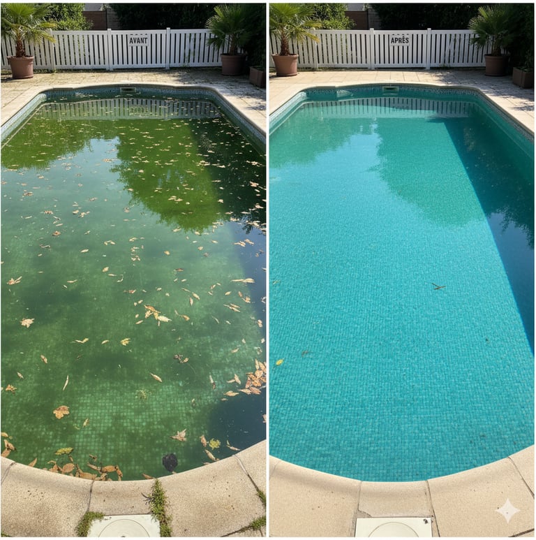 Piscine avant/après intervention pisciniste