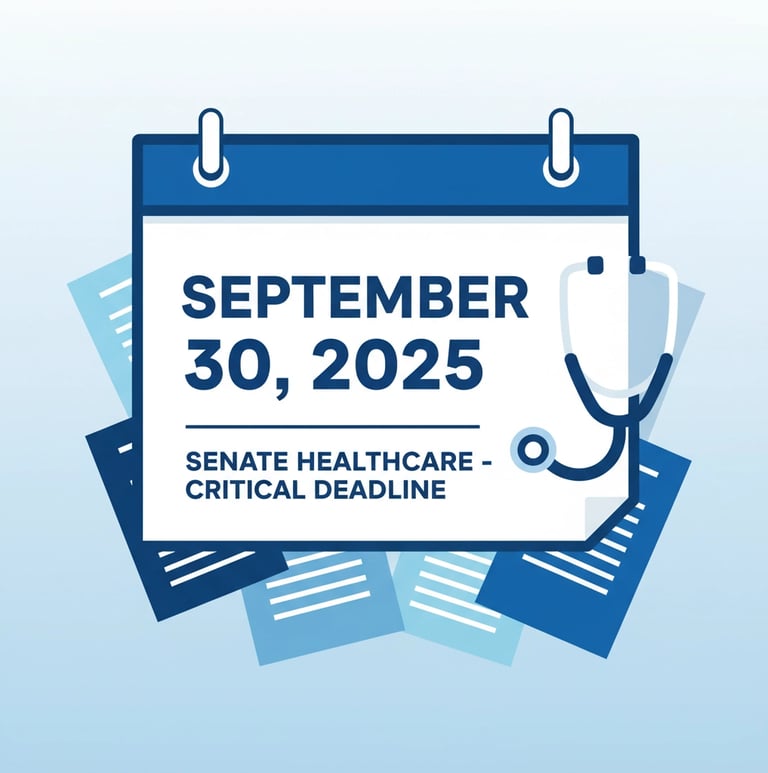 Calendar showing September 30, 2025 deadline with medical stethoscope and policy documents