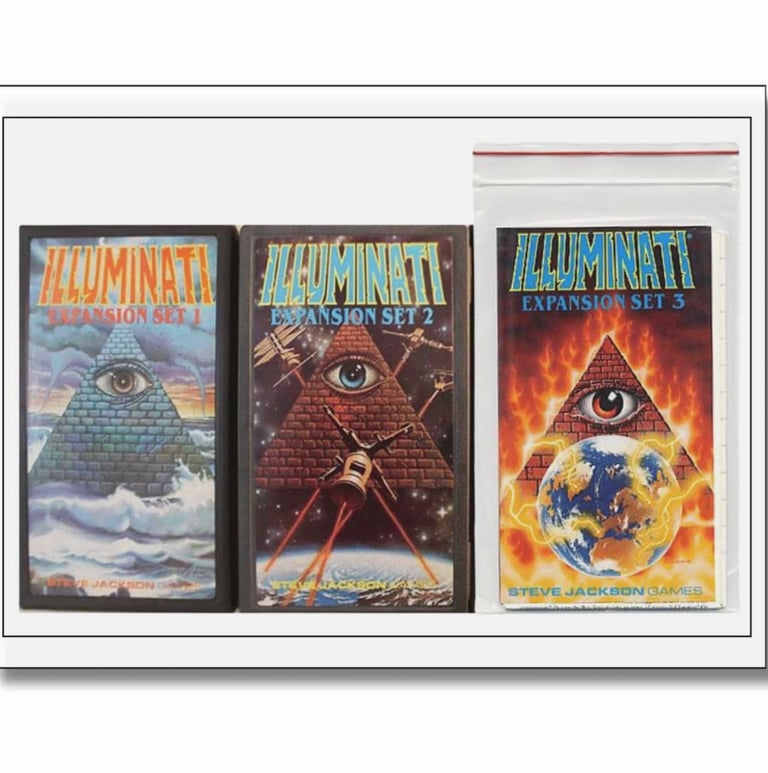 3 expansões do jogo illuminati de 1982 Pocket Box, Set 1, Set 2 Set 3 Brainwash.