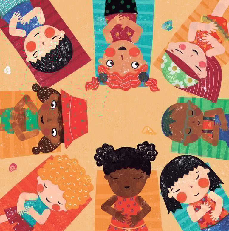 Children’s book illustrator style - stamp warm color kids 