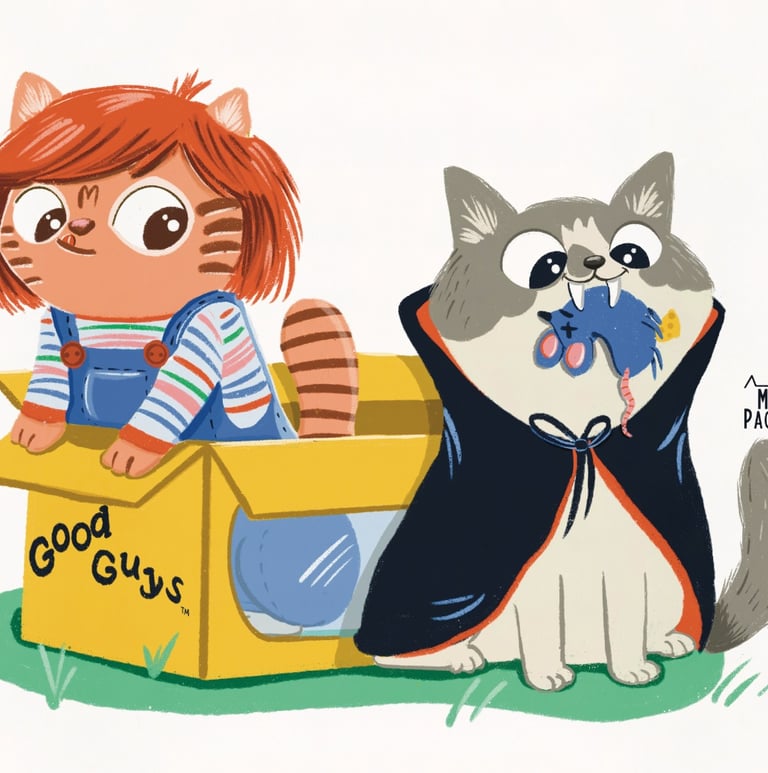 Children’s book illustrator style – animals playing with box