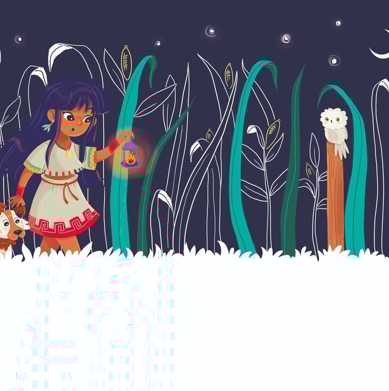 Children’s book illustrator style – exploring girl with dog