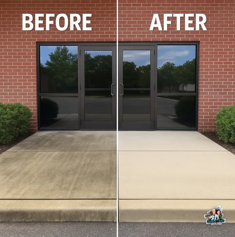 Commercial storefront cleaned by Bonnie and Clyde's Pressure Washing in Corsicana, TX