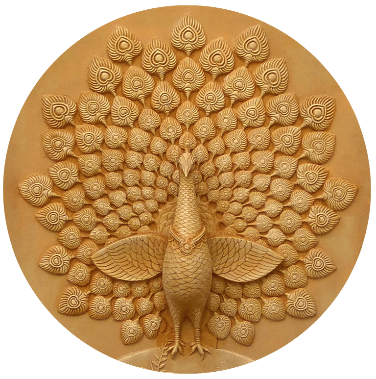 a decorative wall hanging fibreglass 3D mural of a peacock in Indian style, by Infinity Art Services