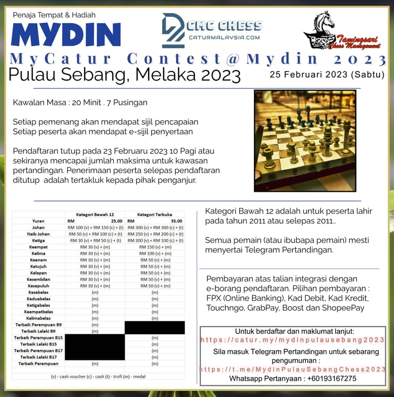 Catur Malaysia. Malaysia Chess Tournament. Mydin MyCatur Chess Tournament. Chess Malaysia