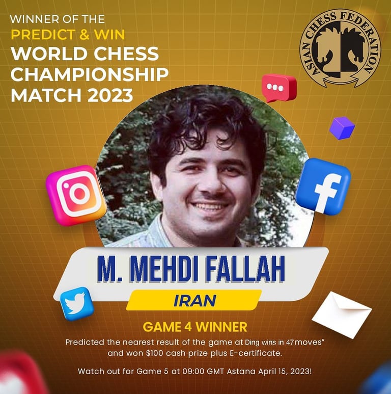 M.Mehdi Fallah Iran winner of Predict & Win by Asian Chess Federation