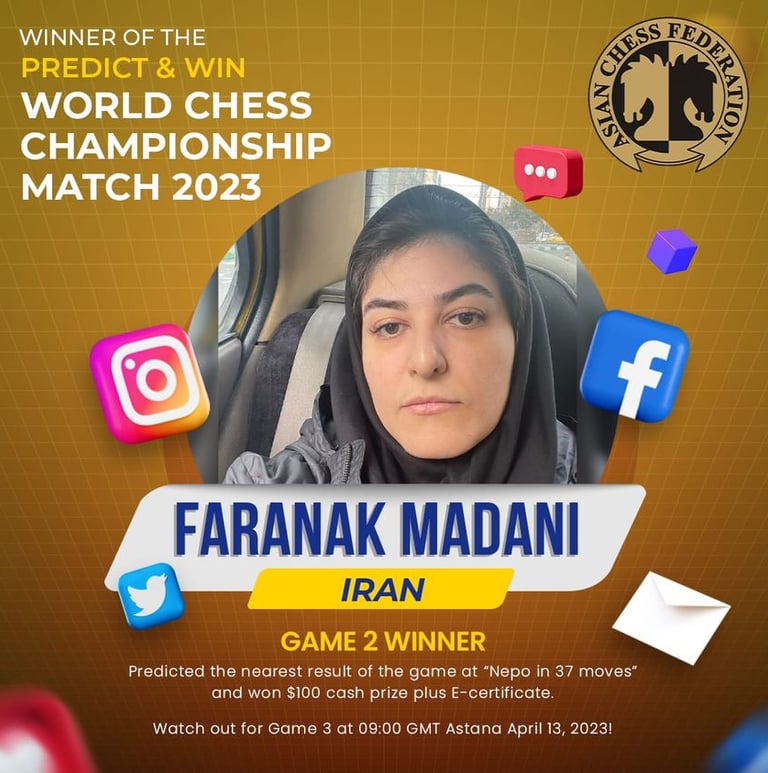 Faranak Madani Iran winner of Predict & Win by Asian Chess Federation