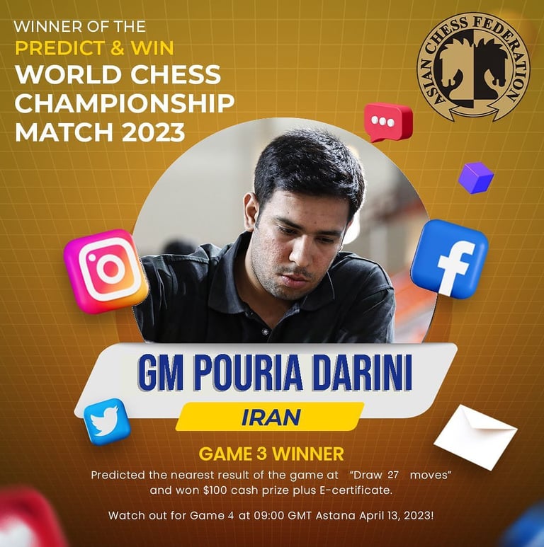 GM Pouria Darini Iran winner of Predict & Win by Asian Chess Federation